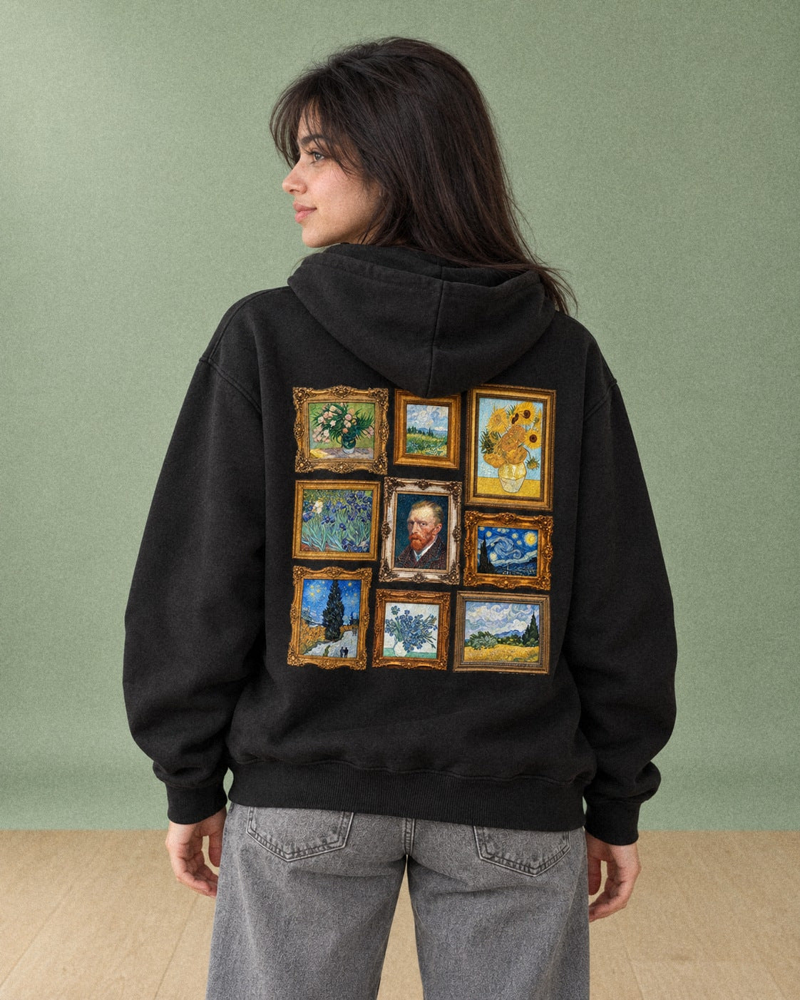 Van Gogh Gallery Collage Hoodie - Back Print Model Shot | My Turtle